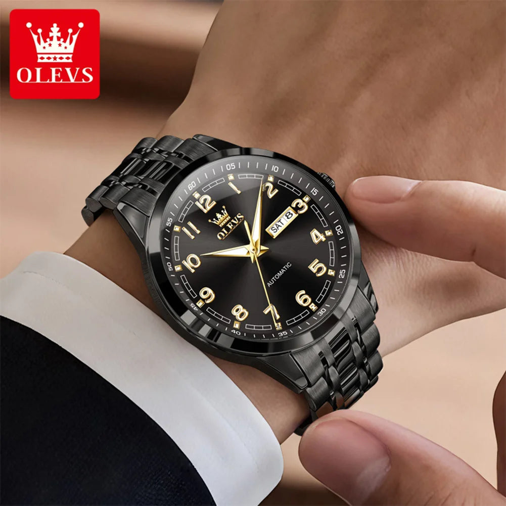 OLEVS 7077 Herren-Automatikuhr, Mode, Datum, mechanische Herrenuhr, Ziffernskala, luxuriös, wasserdicht, leuchtende Uhr für Herren