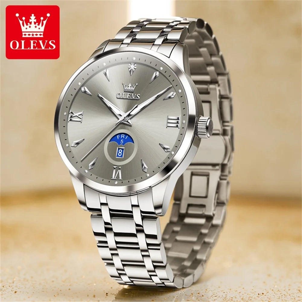 OLEVS 3646 Men Watch Steel Strap Original Fashion Quartz Watch For Men Week Date Display Waterproof Luminous Luxury Hand Clock