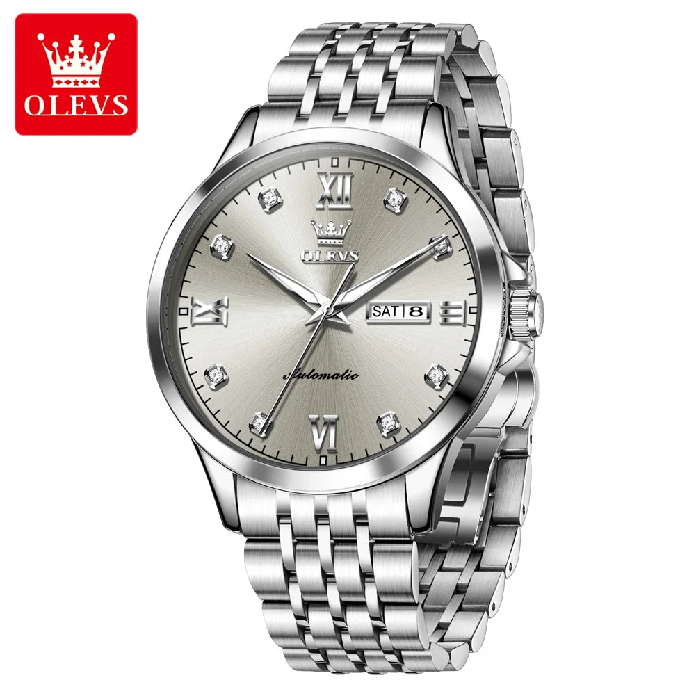 OLEVS 7092 Herrenuhr Original Luxusmarke Mechanische Uhren Wasserdicht Edelstahl Datum Woche Uhren für Männer Geschenke