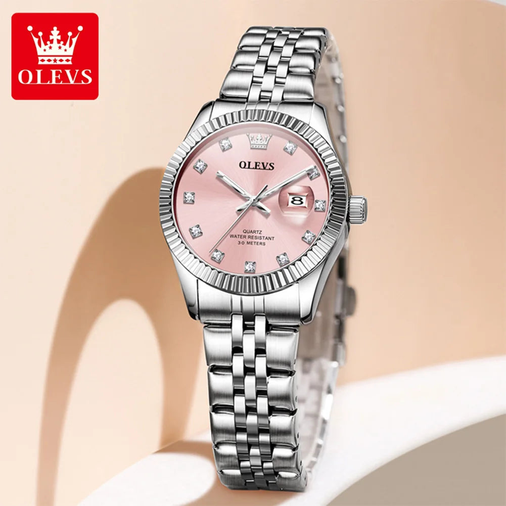 OLEVS 3705 Damenuhr 30M Wasserdicht Datumsquarz Armbanduhr Für Frauen Hohe Härte Spiegel Diamantskala Luxus Damen Quarzuhr