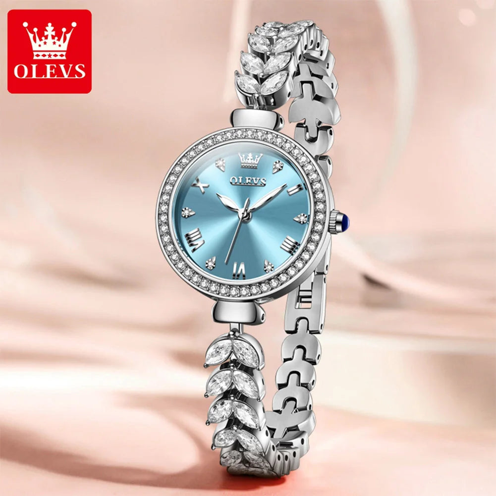 OLEVS 9971 Quarzuhr für Damen, römisches Zifferblatt, elegante Damenuhr, modisch, wasserdicht, leuchtend, originelle Luxus-Armbanduhr