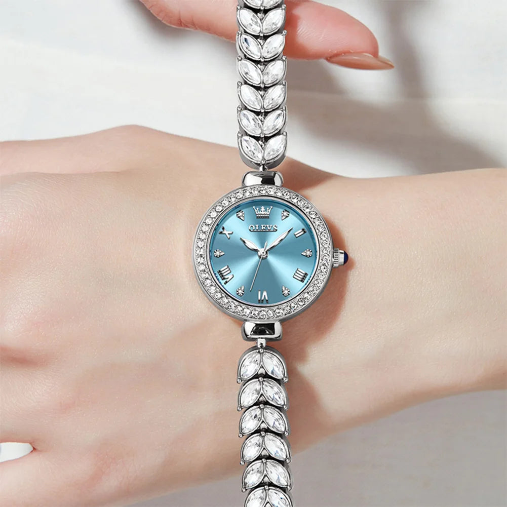 OLEVS 9971 Quarzuhr für Damen, römisches Zifferblatt, elegante Damenuhr, modisch, wasserdicht, leuchtend, originelle Luxus-Armbanduhr