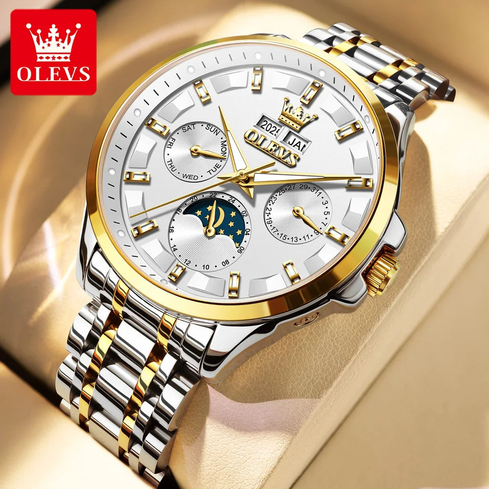 OLEVS 7070 Uhr Herren Original Mechanische Uhr für Männer Mondphase Kalender Wasserdicht Mode Automatische Handuhr Stahlband