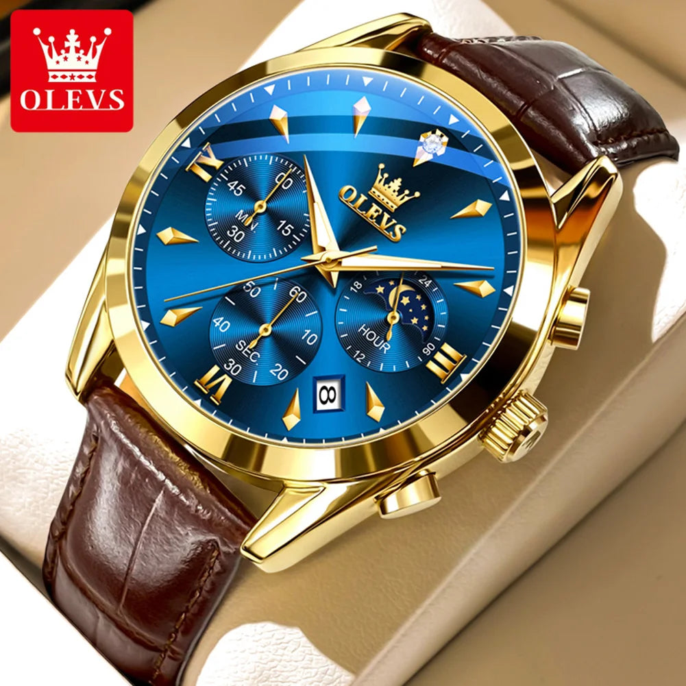 OLEVS 3609 Watch For Men Fashion Calendar Waterproof Luminous Male Hand Clock Chronograph Moon Phase Quartz Business Man Watches