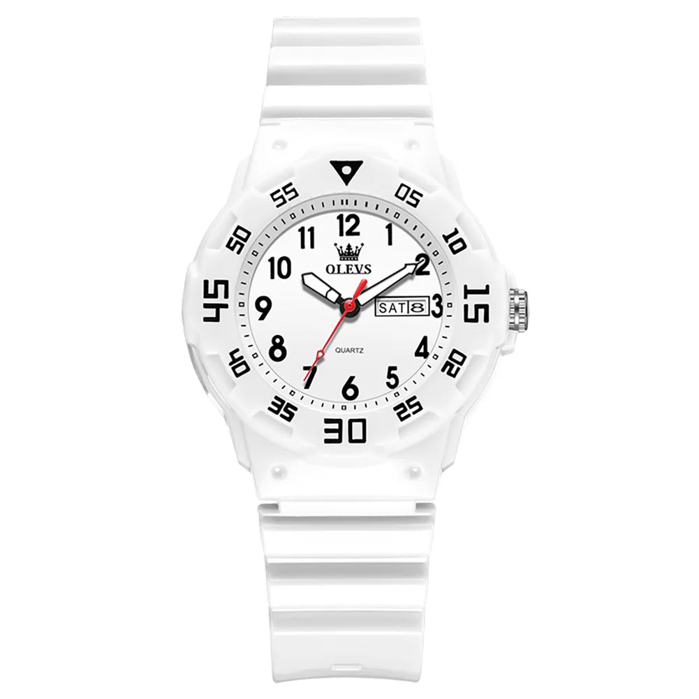 OLEVS 5659 Damenuhr Ziffernskala Silikonarmband Student Quarz Uhr Für Frauen Dual Kalender Mode Wasserdichte Armbanduhr