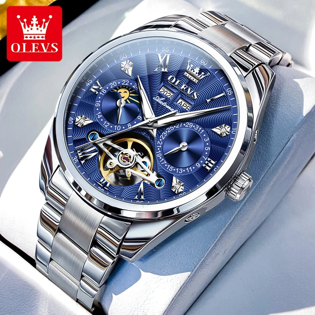 OLEVS 7028 Herren Automatikuhr Hohl Skelett Mechanische Uhr für Herren Wasserdicht Moonswatch Automatisches Datum Römische Skala Handuhr