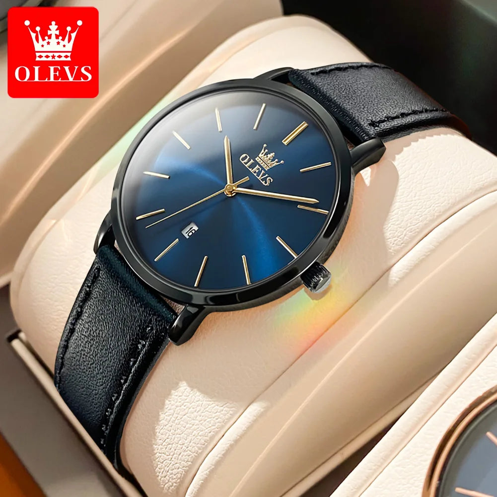 OLEVS Uhr für Damen Japanisches Quarzwerk 6,5 mm Gehäusedicke Wasserdicht Damen Handuhr Kalender Mode-Kleid-Armbanduhr