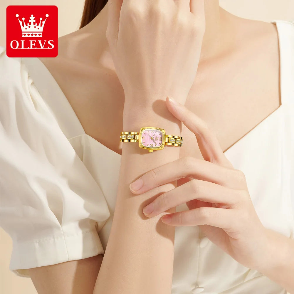 OLEVS 3695 Damenuhr Mode Business Quarzuhr für Damen Stahlarmband Wasserdicht Leuchtende römische Skala Luxus-Armbanduhr