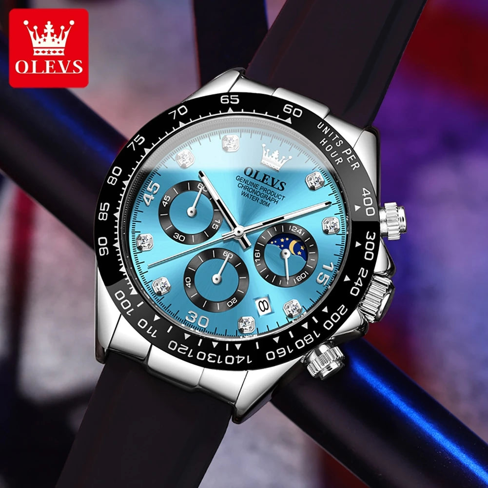 OLEVS Uhr Mondphase Quarzuhren für Herren Wasserdicht Leuchtendes Silikonarmband Business Herrenuhr Bestseller 2875