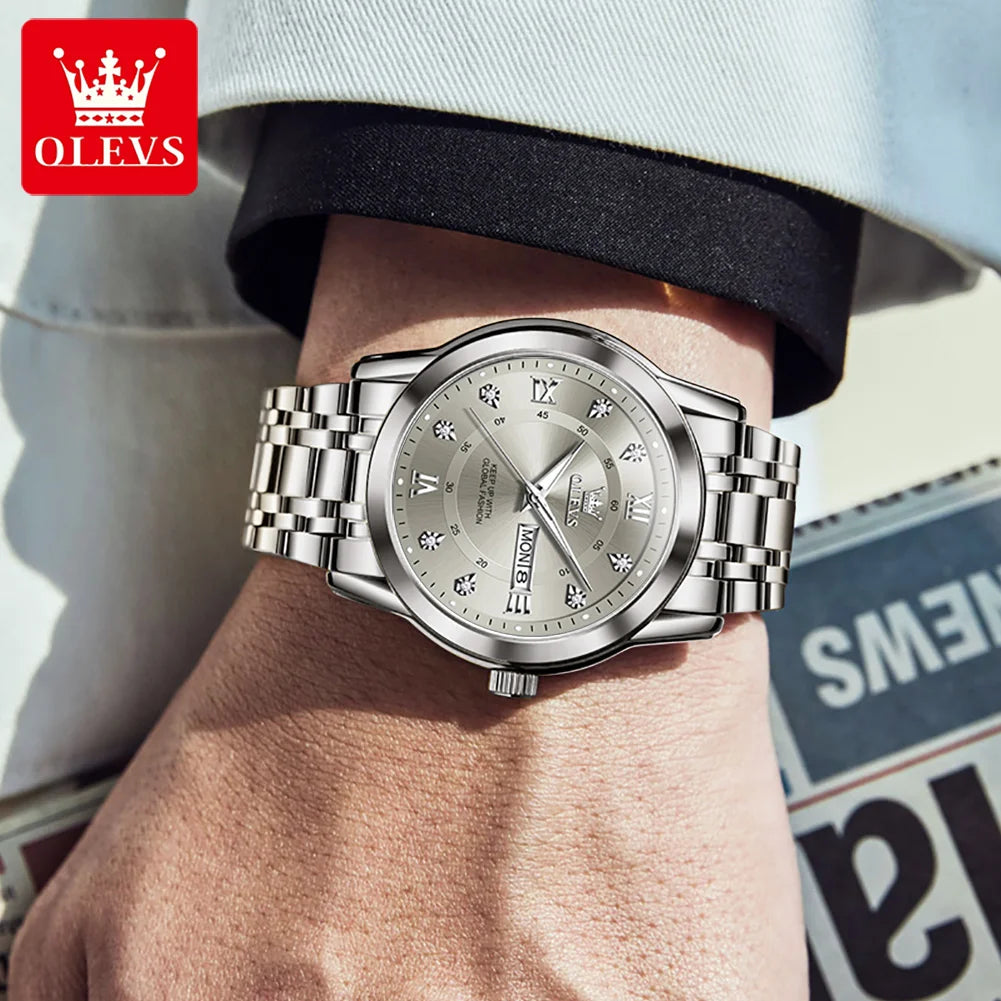 OLEVS 5513 Paar Uhren Luxus Dual-Kalender Quarzuhren für Männer Frauen Original Wasserdicht Leuchtende Diamant-Skala Zeigeruhr