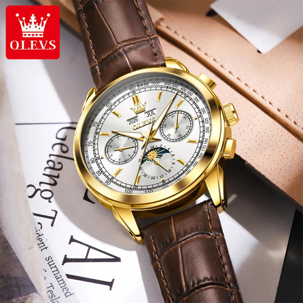 OLEVS Herrenuhr Klassische Automatische Mechanische Armbanduhr Wasserdichter Ewiger Kalender Mondphase-Uhr Für Herren Handuhr 7171