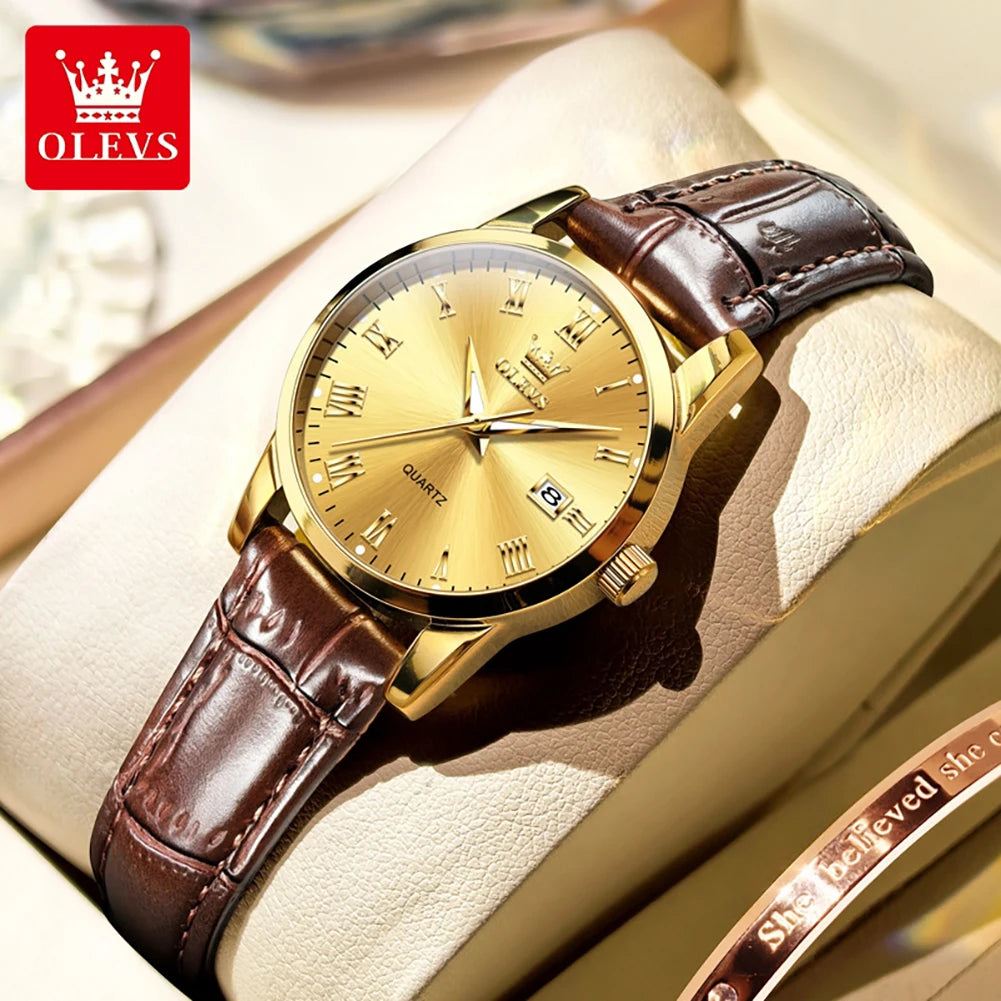 OLEVS 5892 Damenuhr Datum Quarzuhr für Damen Lederarmband Wasserdicht Damenuhr Mode Elegant Reloj