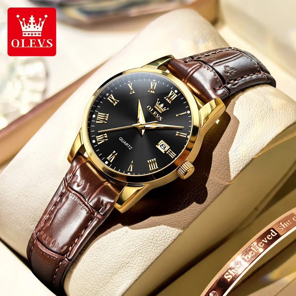 OLEVS 5892 Damenuhr Datum Quarzuhr für Damen Lederarmband Wasserdicht Damenuhr Mode Elegant Reloj