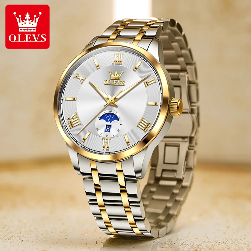 OLEVS 3638 Watch For Men Business Waterproof Luminous Roman Scale Fashion Quartz Hand Clock Week Date Display Original Man Watch