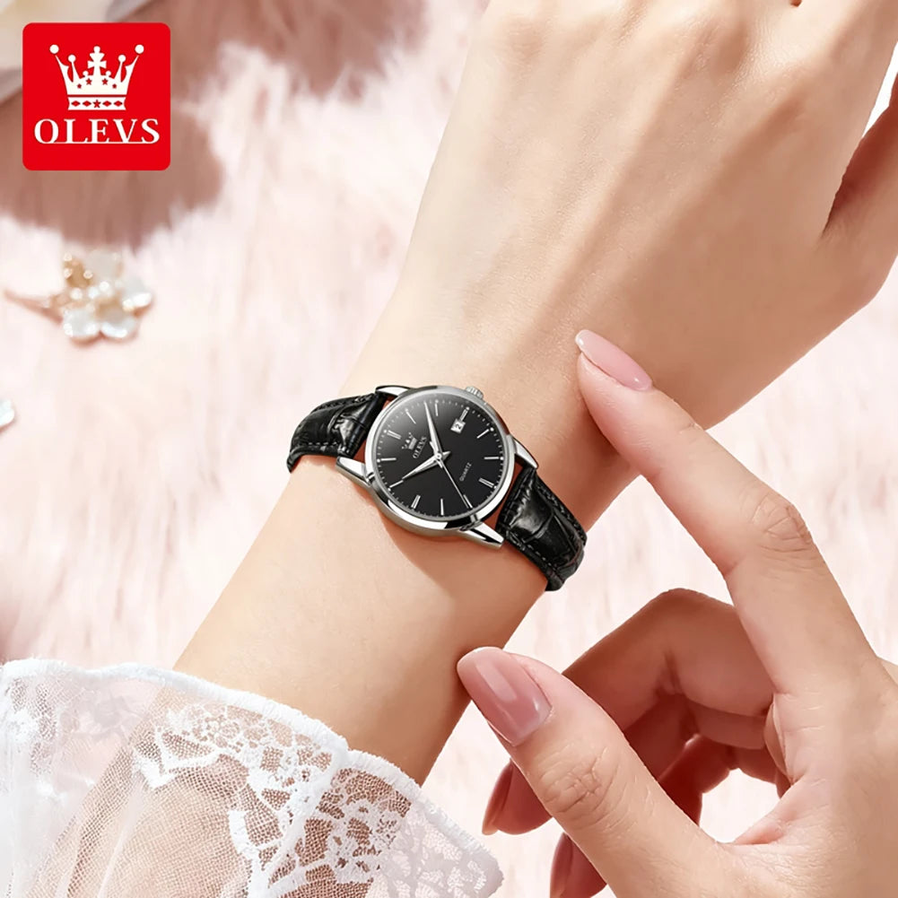OLEVS 6898 Damen-Armbanduhr Mode Klassisch Datum Quarzuhren für Frauen Lederarmband Wasserdicht Leuchtend Damenuhr