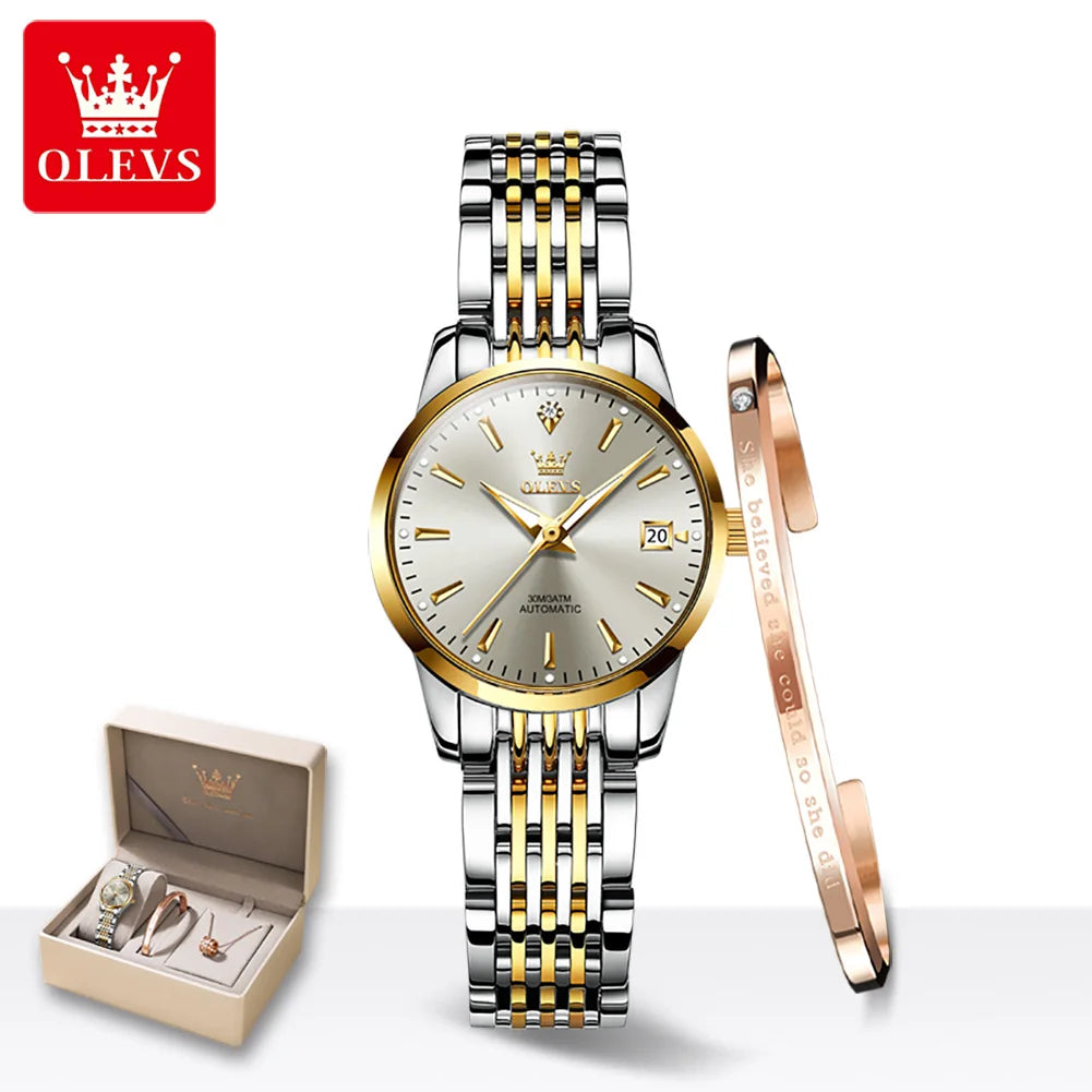 OLEVS Original Luxus Eleganz Uhren Damen Automatische Mechanische Uhren Wasserdicht Auto Datum Damenuhr Handuhr 6635