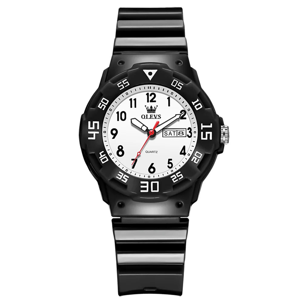 OLEVS 5659 Damenuhr Ziffernskala Silikonarmband Student Quarz Uhr Für Frauen Dual Kalender Mode Wasserdichte Armbanduhr