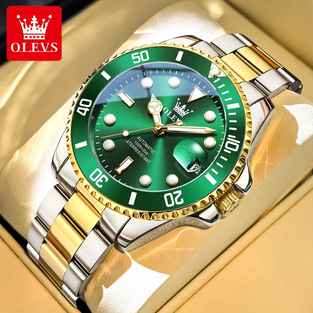 OLEVS Armbanduhr Herren Original Luxus Mechanische Uhr Edelstahl Wasserdicht Leuchtende Datumsanzeige Uhren für Herren Business Male Uhr