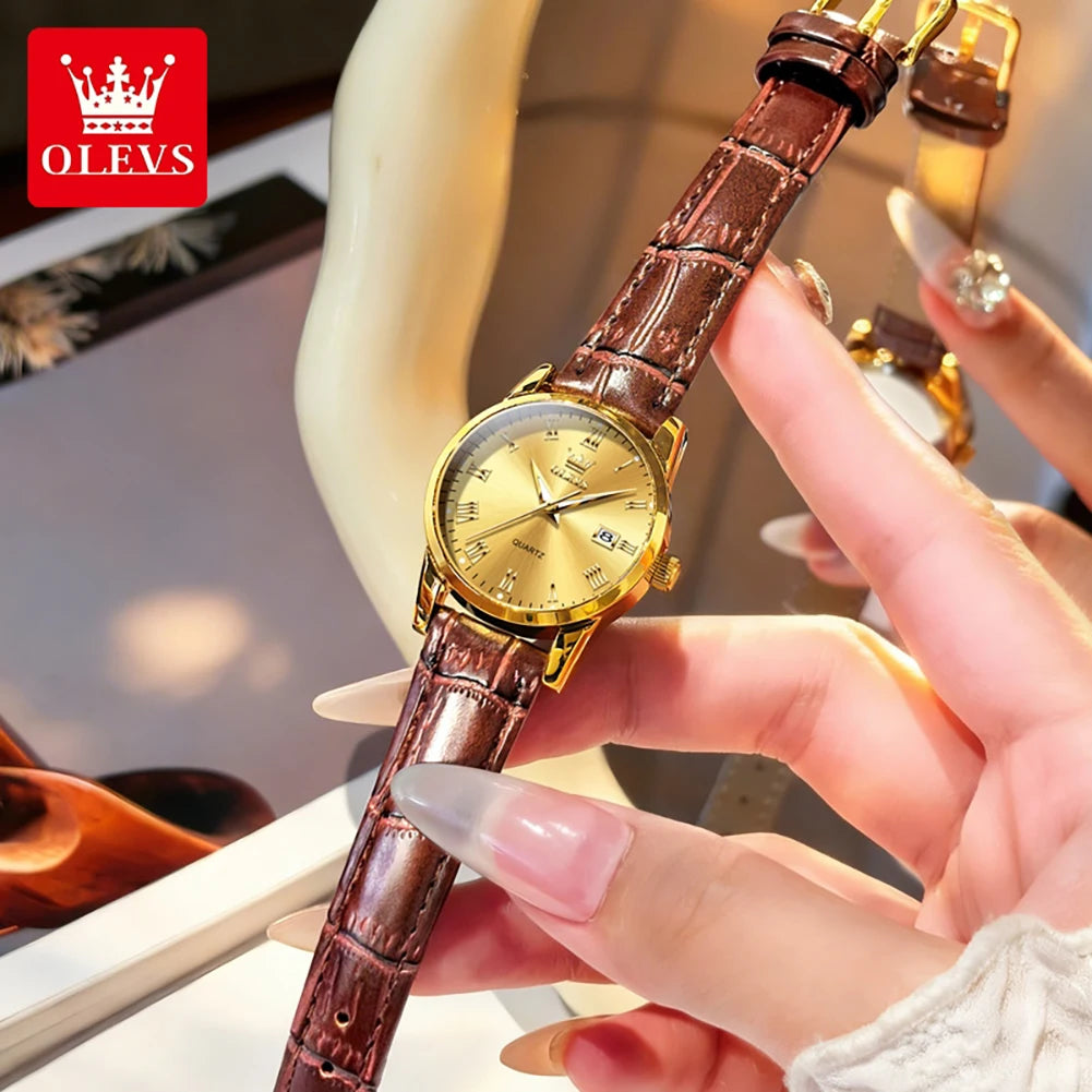 OLEVS 5892 Damenuhr Datum Quarzuhr für Damen Lederarmband Wasserdicht Damenuhr Mode Elegant Reloj