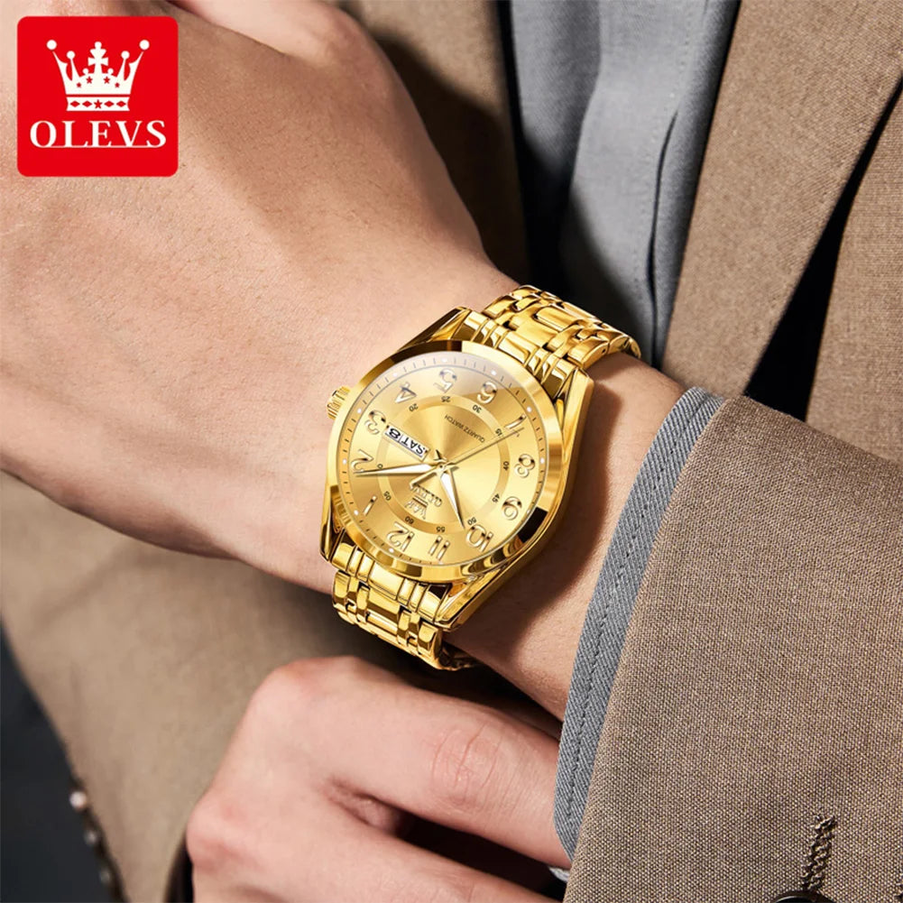 OLEVS 3666 Couple Watch Luxury Business Top Brand Waterproof Luminous Dress Hand Clock Original Number Scale Date Fashion Watch