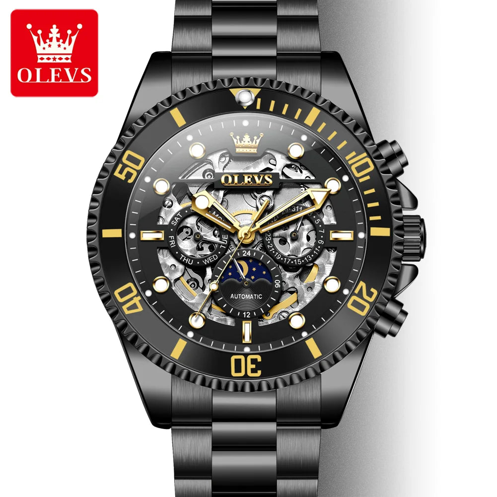 OLEVS 6715 Herren Automatikuhr Top Marke Automatisches Datum Hohlmechanische Uhr Für Männer Luxus Tief Wasserdicht Leuchtende Zeigeruhr