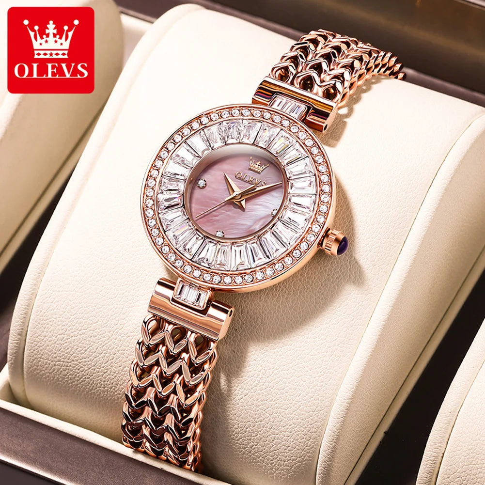 OLEVS 9959 Original Elegante Quarzuhr für Damen Top Marke Wasserdichte Damenuhr Luxus Diamant-Armbanduhr aus Edelstahl