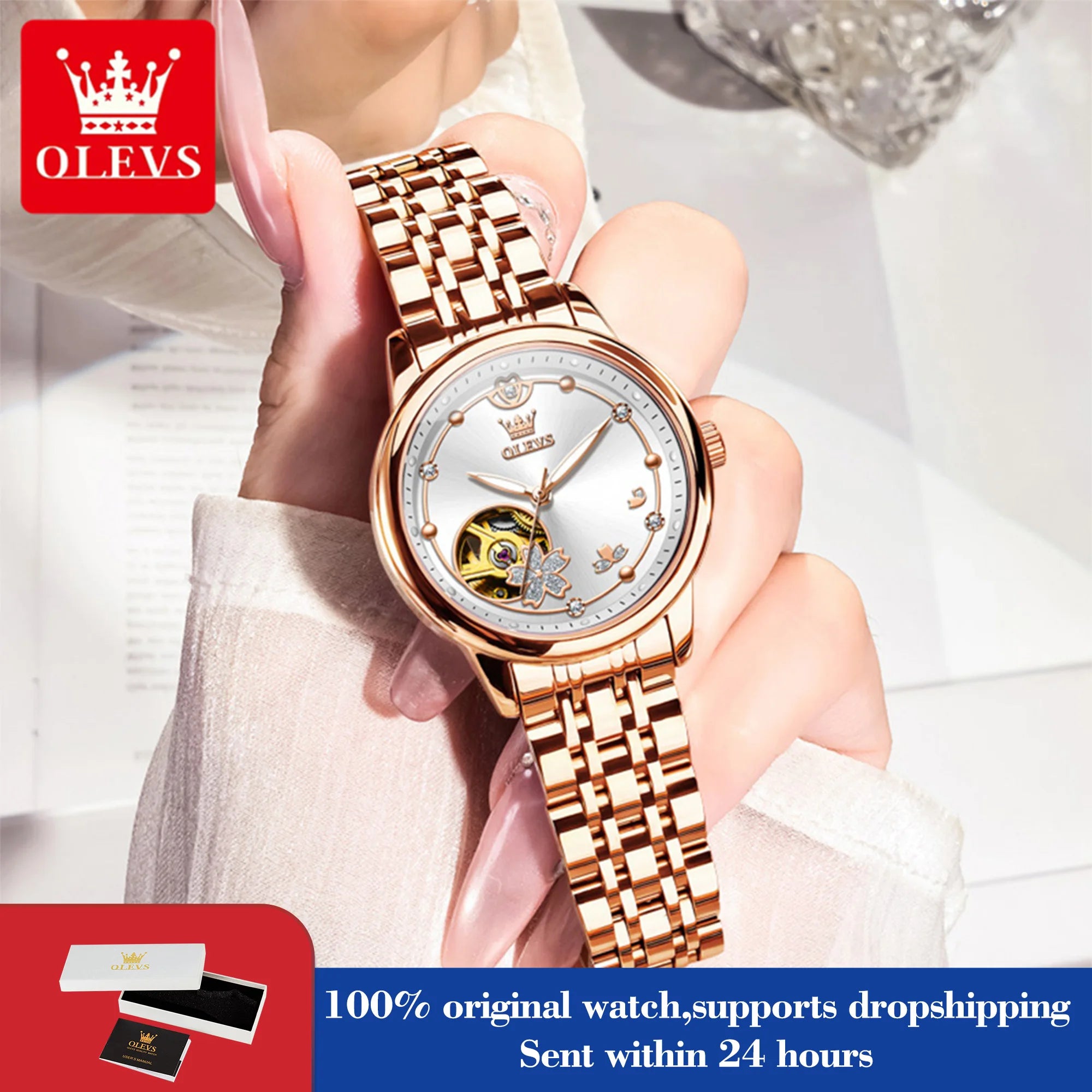 OLEVS 6732 Damenuhr Hohl Automatische Mechanische Uhr Für Frauen Edelstahlarmband Luxus Original Wasserdichte Armbanduhr
