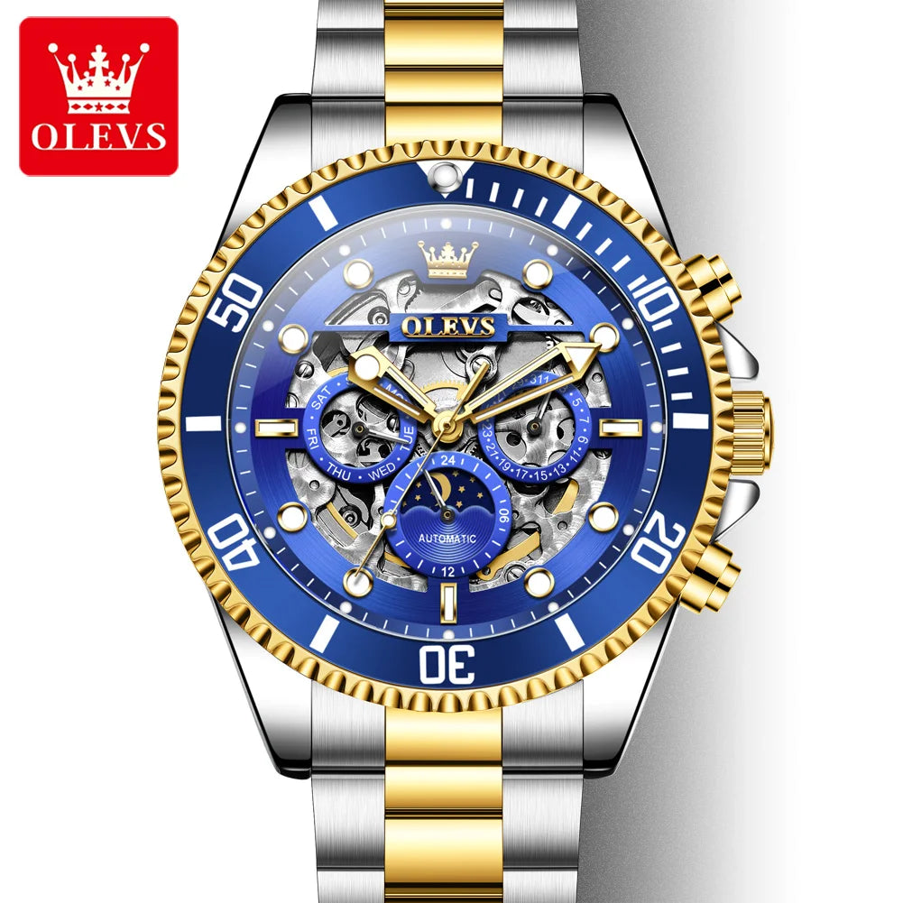 OLEVS 6715 Herren Automatikuhr Top Marke Automatisches Datum Hohlmechanische Uhr Für Männer Luxus Tief Wasserdicht Leuchtende Zeigeruhr