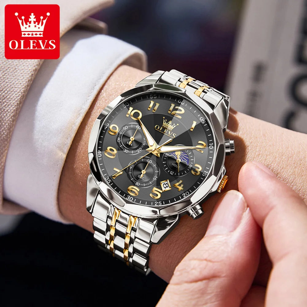 OLEVS 3676 Men's Watch Top Brand Number Scale Quartz Watch For Men 43mm Big Dial Chronograph Waterproof Fashion Man Hand Clock
