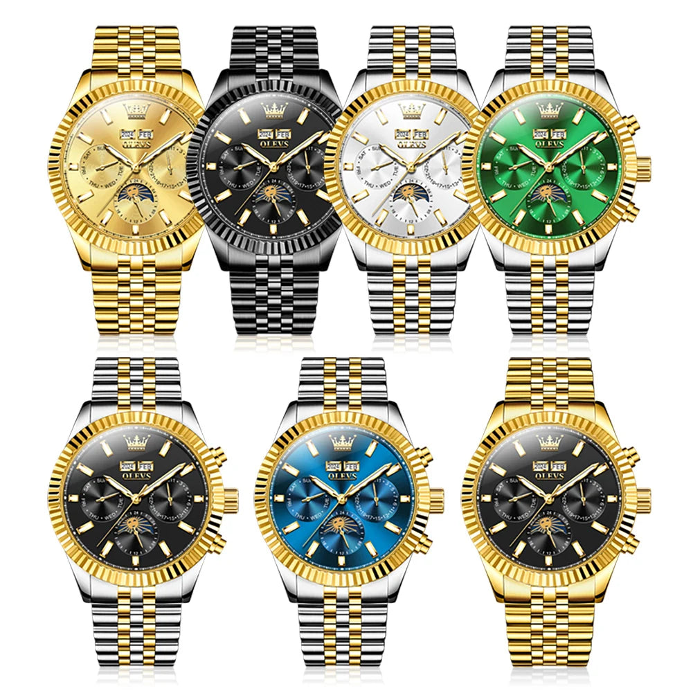 OLEVS 6688 Original Luxury Watches for Men Automatic Mechanical Wristwatch Stainless Steel Waterproof Multifunctional Man Watch