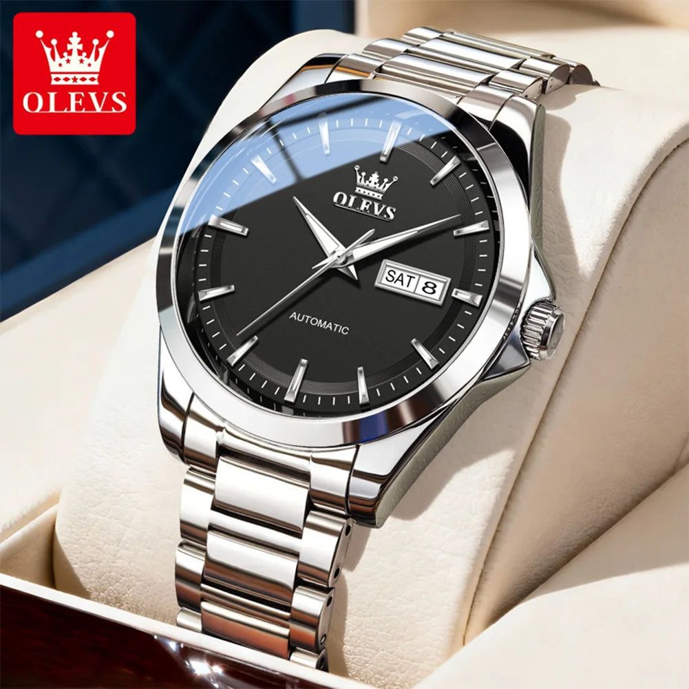 OLEVS Armbanduhren Herren 7090 Dual Kalender Luxuriöse Mechanische Uhren Für Herren Wasserdicht Leuchtend Edelstahl Automatik Handuhr