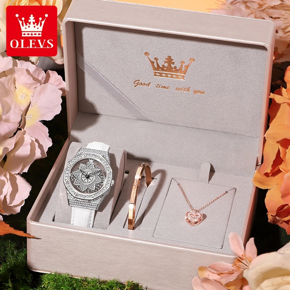 OLEVS 9996 Damen-Armbanduhr Luxus Diamant Drehbares Zifferblatt Wasserdichte Quarzuhr für Damen Top-Marke Original Damen-Handuhr