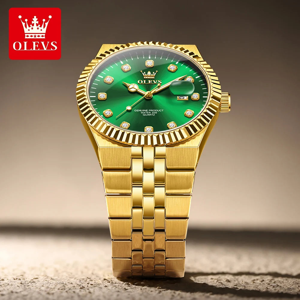 OLEVS 2989 Uhren für Herren Marke Original Quarzuhren Stahlband Wasserdicht Leuchtend Chronograph Datum Herrenuhr Geschenkbox
