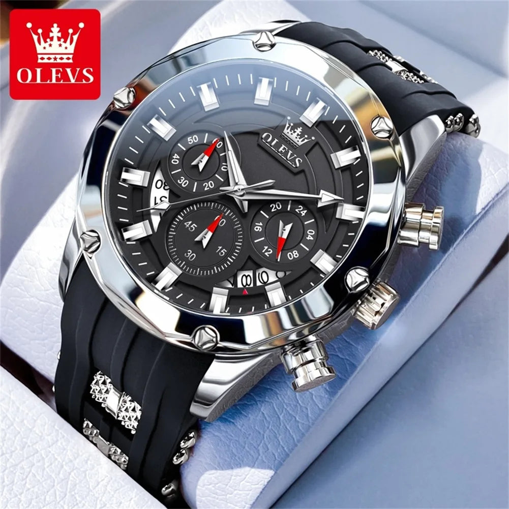 OLEVS 9991 Herrenuhr Mode Sport Wasserdichte Quarzuhr Für Herren 45mm Großes Zifferblatt Original Chronograph Datum Herren Armbanduhr