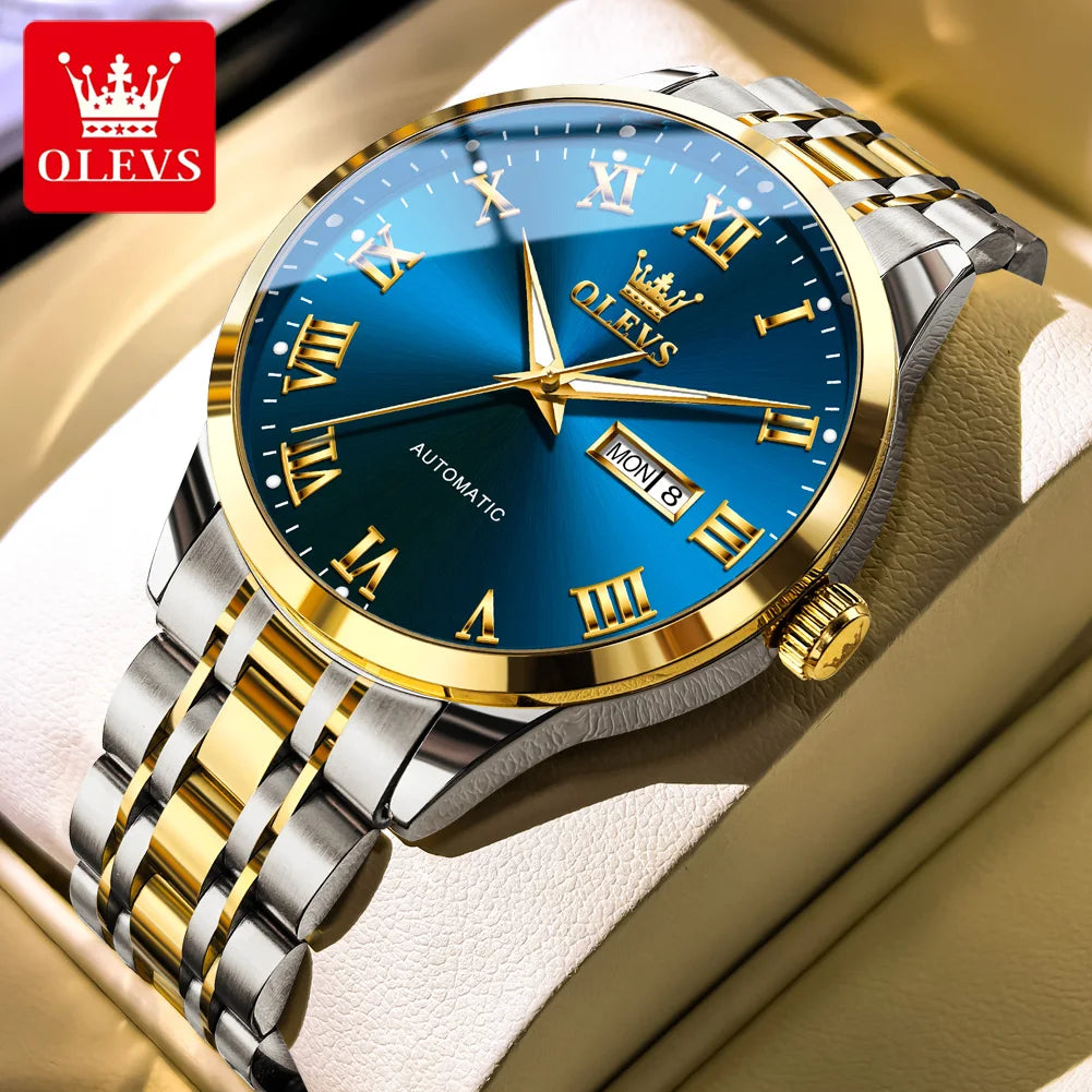 OLEVS 7060 Herrenuhren Edelstahl Original Luxus Automatische Mechanische Uhren Wasserdicht Leuchtende Uhren Für Männer Geschenke