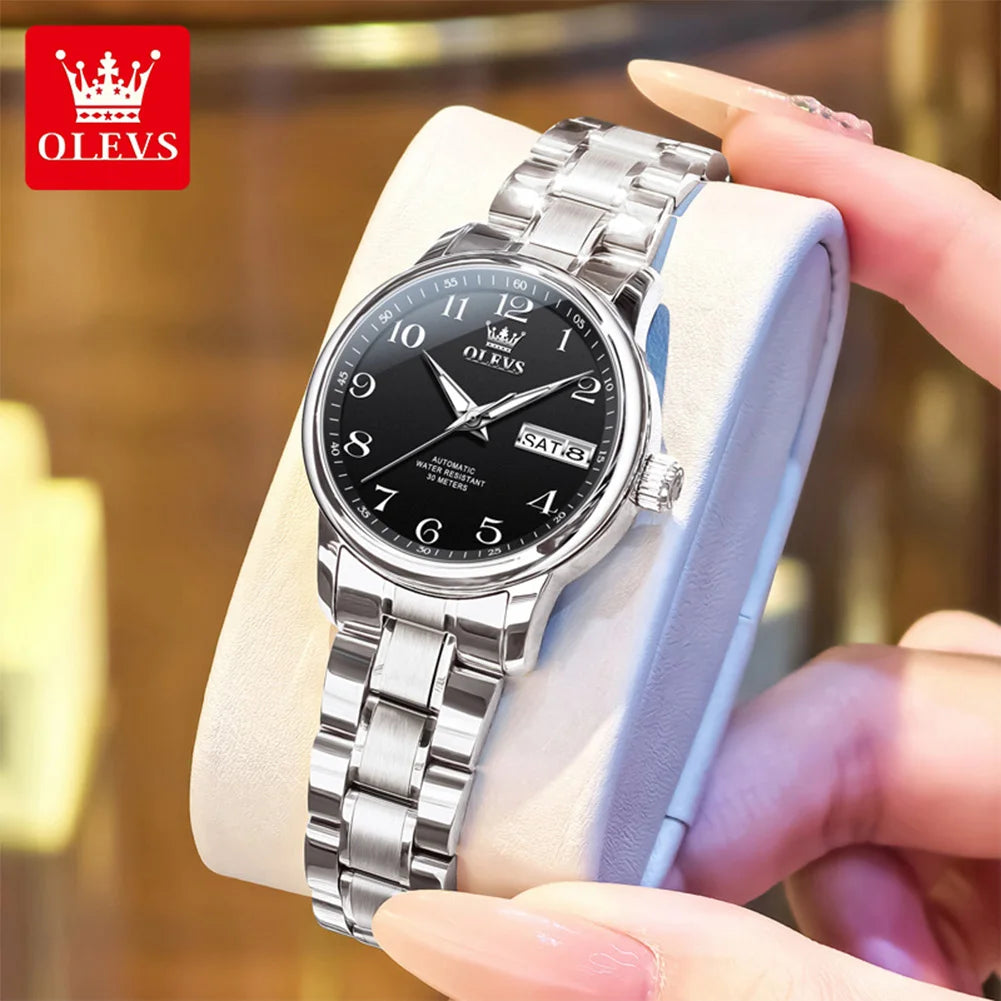 OLEVS 7072 Damenuhr Automatik Datum Einfache Mechanische Uhr für Frauen Ziffernskala Top-Marke Wasserdichte Automatische Handuhr