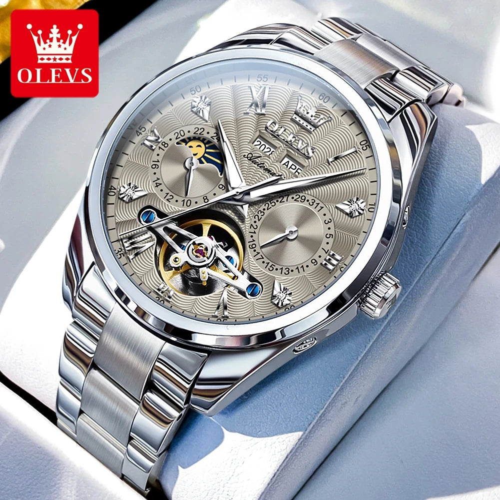 OLEVS 7028 Herren Automatikuhr Hohl Skelett Mechanische Uhr für Herren Wasserdicht Moonswatch Automatisches Datum Römische Skala Handuhr