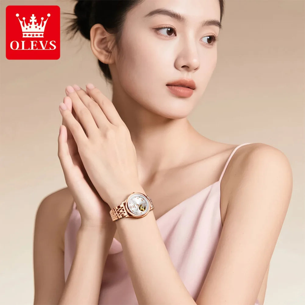 OLEVS 6732 Damenuhr Hohl Automatische Mechanische Uhr Für Frauen Edelstahlarmband Luxus Original Wasserdichte Armbanduhr
