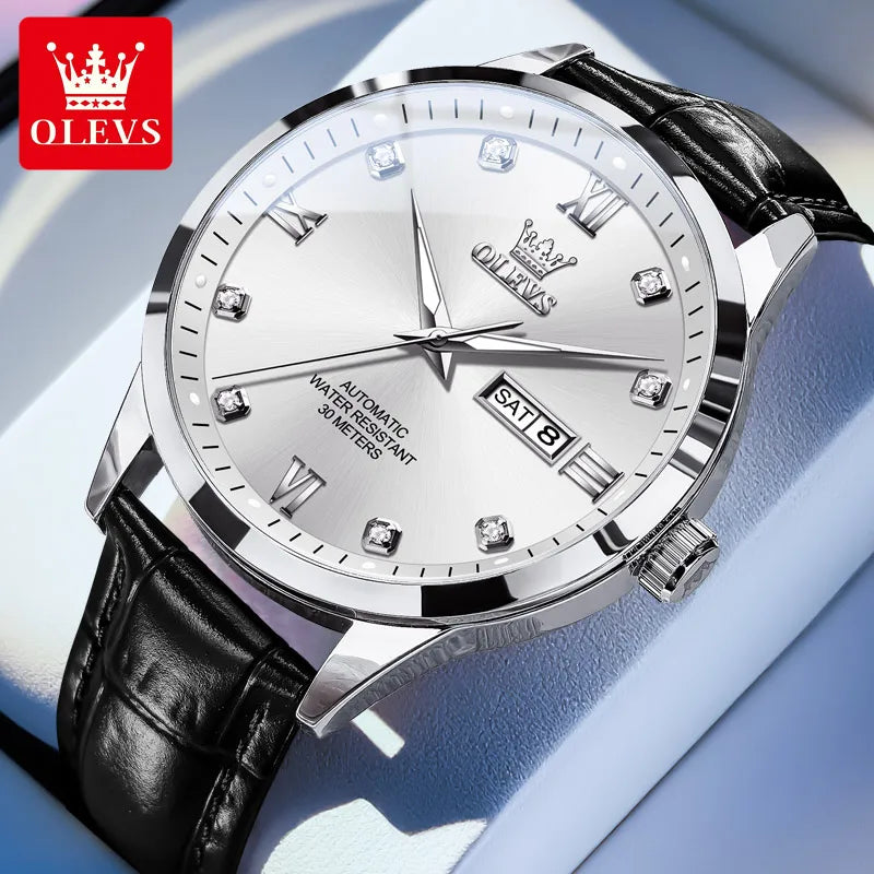 OLEVS 9946 Herrenuhr Klassische Mode Wasserdicht Automatische Herrenarmbanduhr Top Marke Doppeltes Kalender-Mechanik-Uhrwerk Für Männer