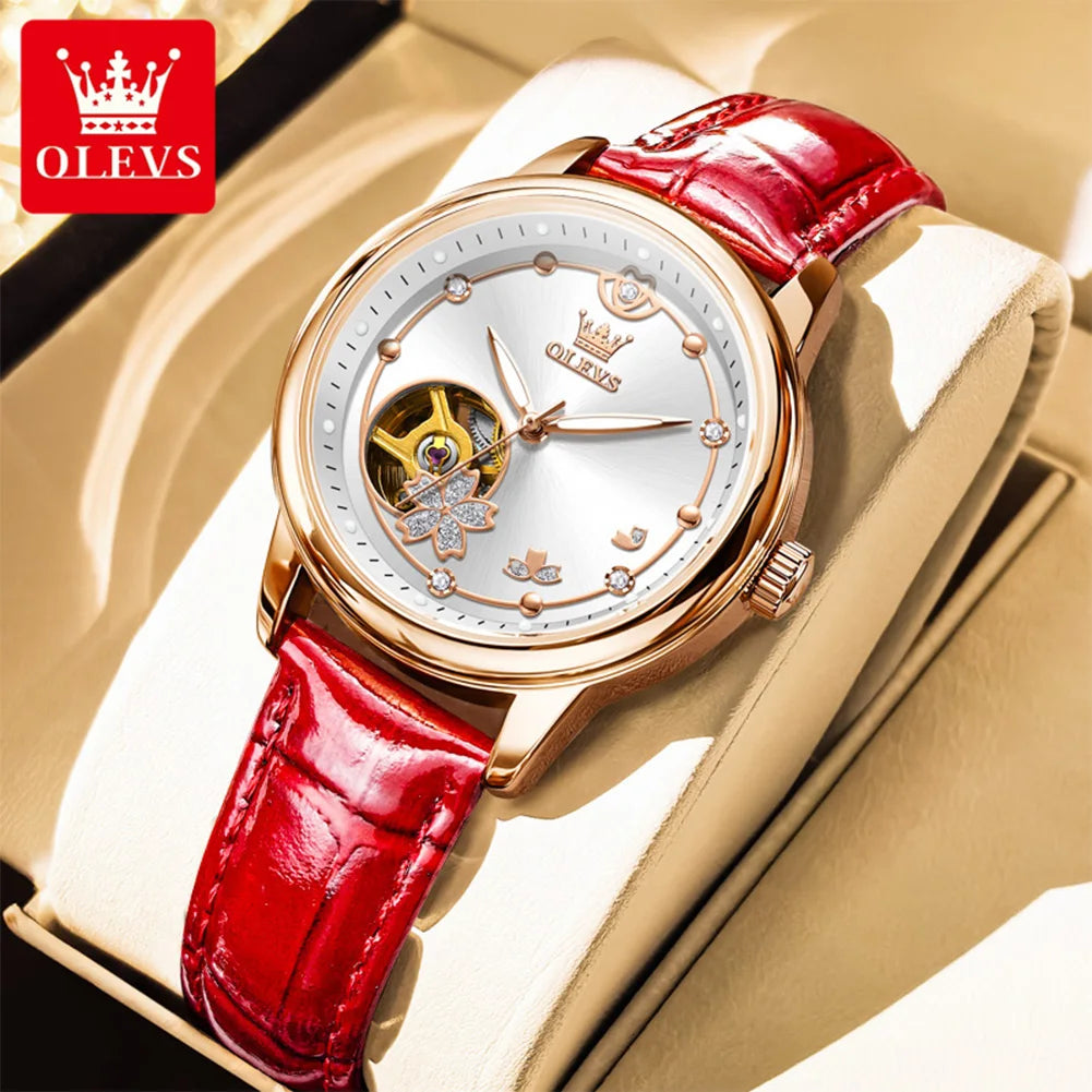 OLEVS 6732 Damenuhr Hohl Automatische Mechanische Uhr Für Frauen Edelstahlarmband Luxus Original Wasserdichte Armbanduhr
