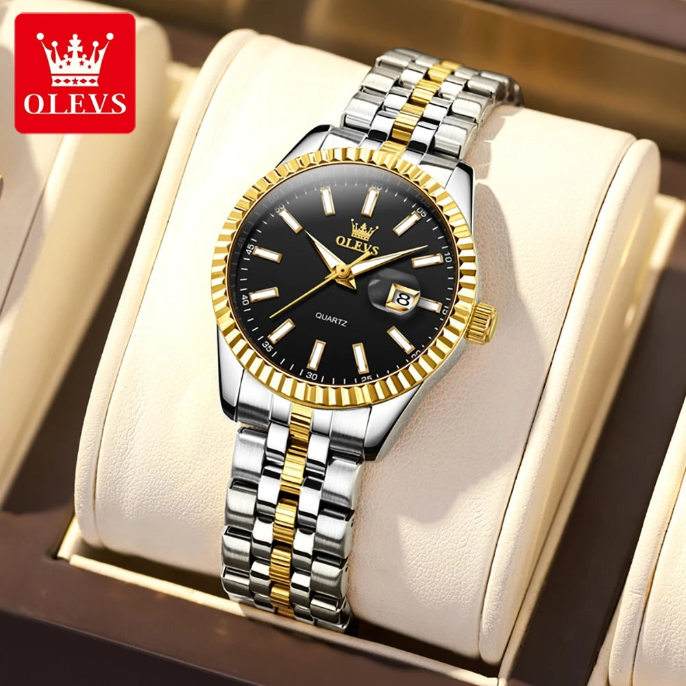 OLEVS 5593 Quarz Damenuhr Top Marke Original Uhr für Frauen Wasserdicht Leuchtend Luxus Kalender Edelstahl Zeigeruhr