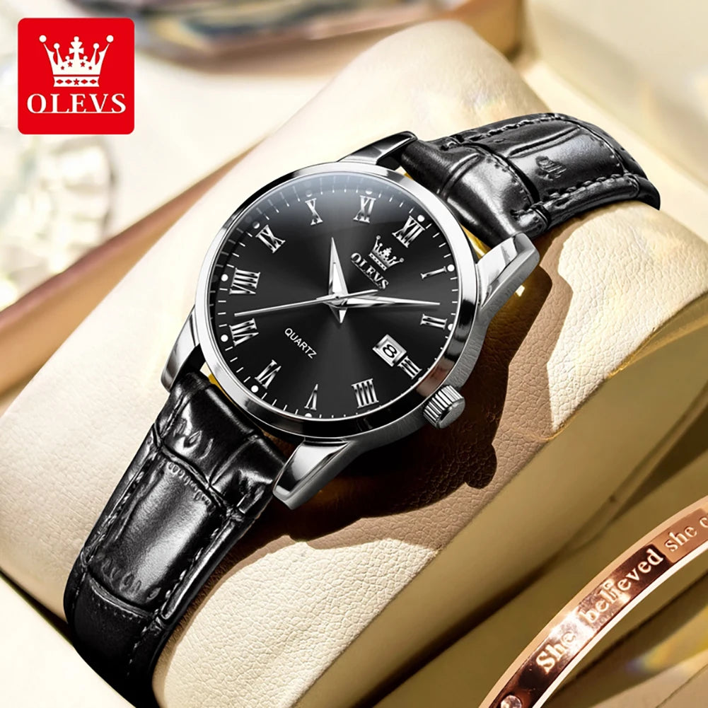 OLEVS 5892 Damenuhr Datum Quarzuhr für Damen Lederarmband Wasserdicht Damenuhr Mode Elegant Reloj