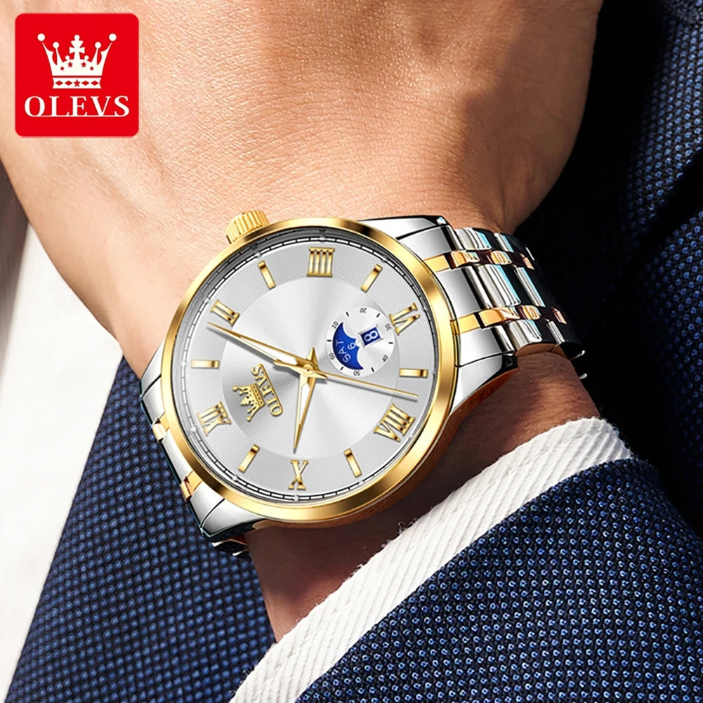 OLEVS 3638 Watch For Men Business Waterproof Luminous Roman Scale Fashion Quartz Hand Clock Week Date Display Original Man Watch