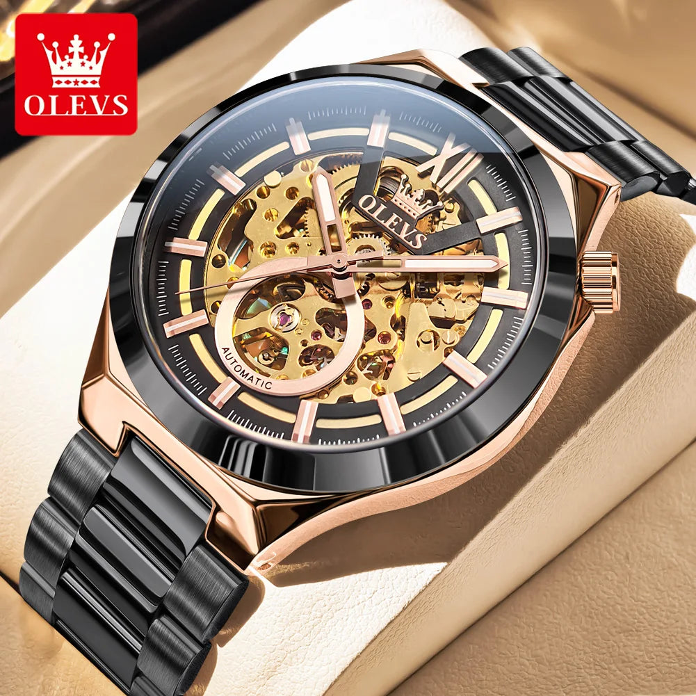OLEVS 6722 Armbanduhr für Herren, modische, originelle, hohle, automatische mechanische Uhr, Top-Marke, wasserdicht, leuchtend, luxuriöse Herrenuhr
