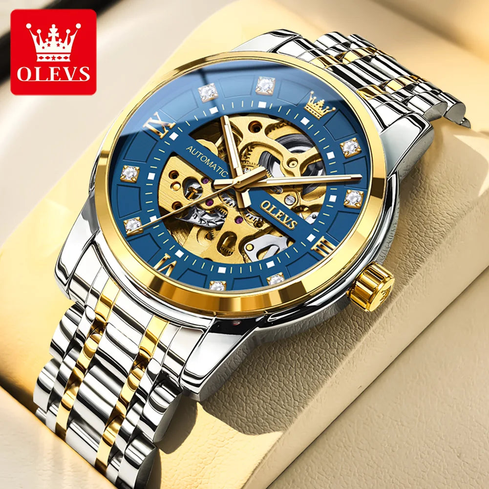 OLEVS 9901 Herrenuhr Skelett Mechanische Uhren für Herren Wasserdicht Leuchtend Herrenanzuguhr Original Luxusmarke