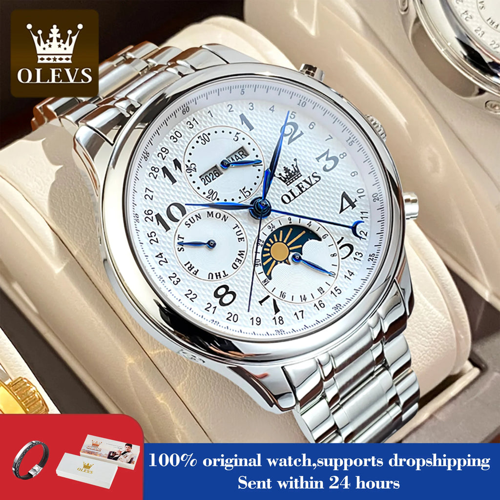 OLEVS 6667 Herrenuhr Mode Zifferblatt Mechanische Armbanduhr Für Herren Top Marke Original Moonswatch Wasserdicht Männer Handuhr