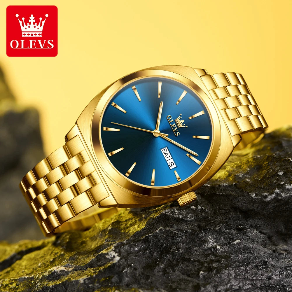 OLEVS 6730 Herrenuhr Luxus Tonneau Automatische Mechanische Herrenarmbanduhr Stahlarmband Doppeltes Kalendarium Wasserdichte Uhr Für Herren