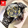 OLEVS 9947 Original Klassische Skelett Quarzuhren für Herren Marke Wasserdichte Edelstahl Kalender Herren Armbanduhr