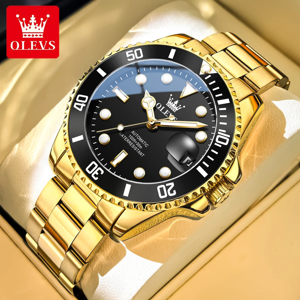 OLEVS Armbanduhr Herren Original Luxus Mechanische Uhr Edelstahl Wasserdicht Leuchtende Datumsanzeige Uhren für Herren Business Male Uhr