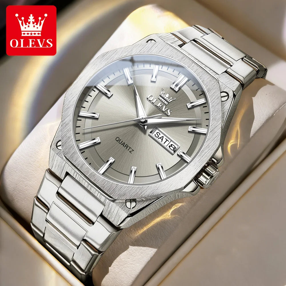 OLEVS Herrenuhren Quarzuhren Wasserdicht Leuchtend Wochentag Datum Edelstahl Luxus-Goldarmbanduhren Für Herren Reloj 3733